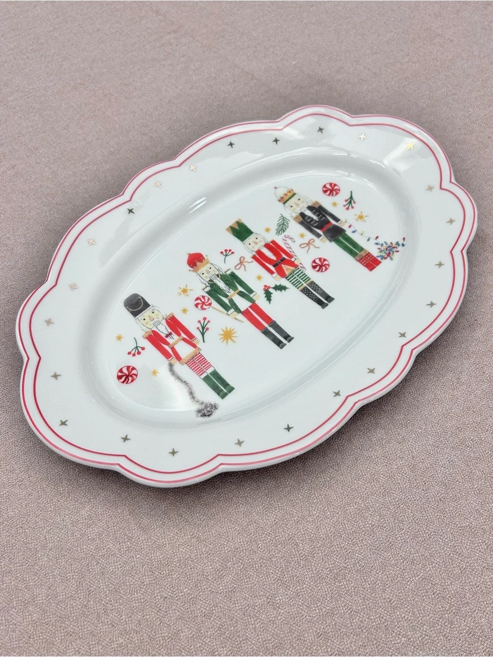 Grace Teaware Scalloped Holiday Royal Nutcrackers Serving Platter Porcelain New